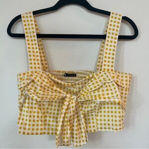 Zara‎ Yellow Gingham Bow Front Crop Top Large Smocked Back Cotton